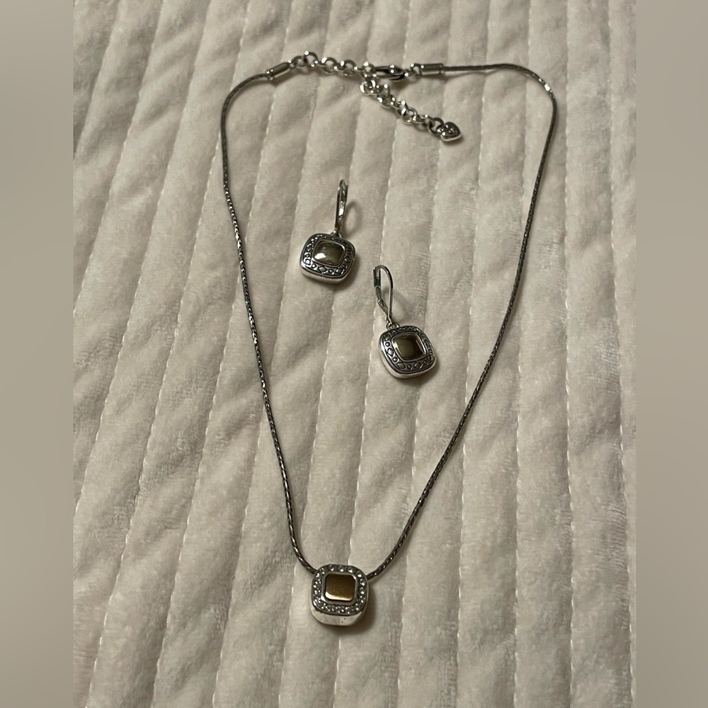 Brighton Silver and Gold-Tone Pendant Necklace with Matching Earrings